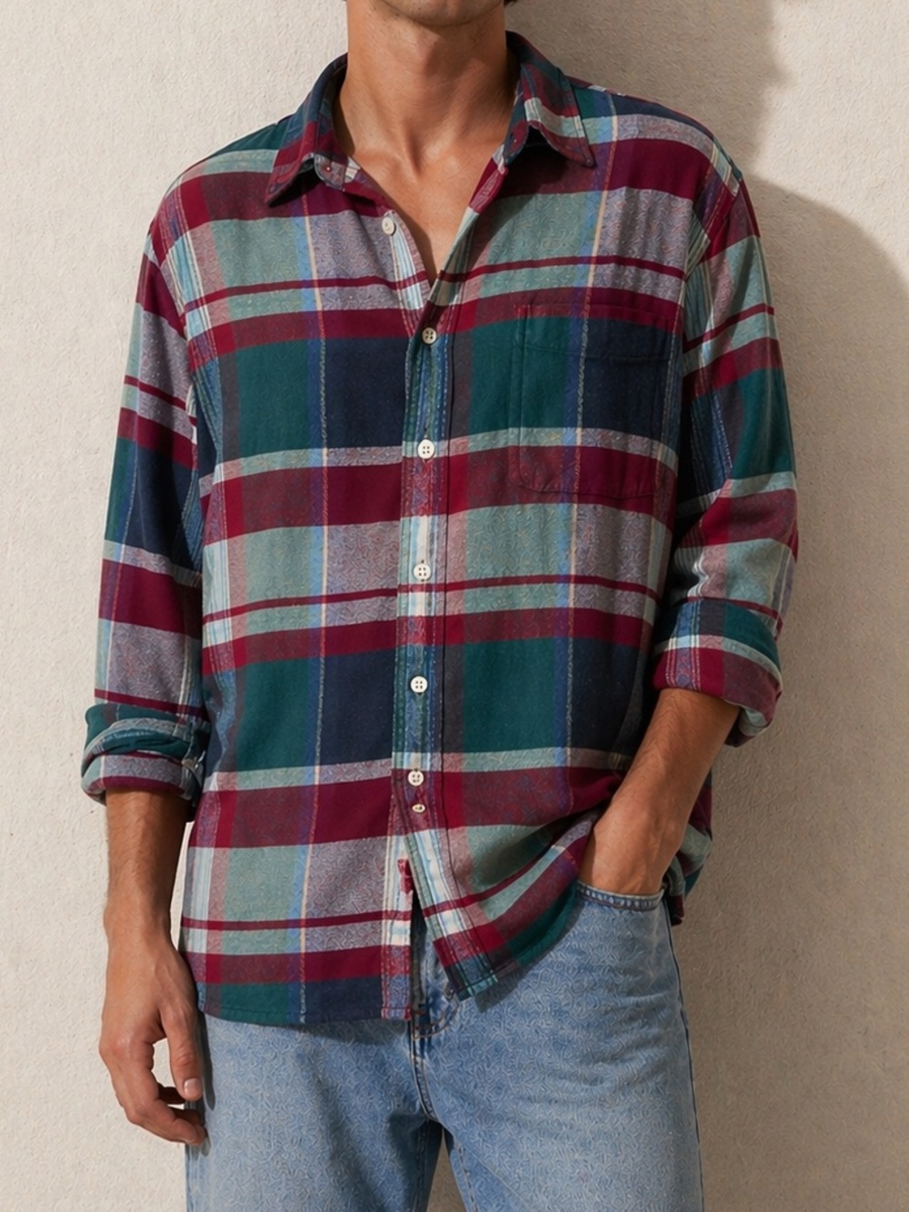 Vintage 90s Abercrombie Plaid Flannel Shirt Large Grunge Skater USA Made HK